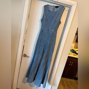 Flying Tomato Janie Flare Leg Denim Jumpsuit - Light Indigo